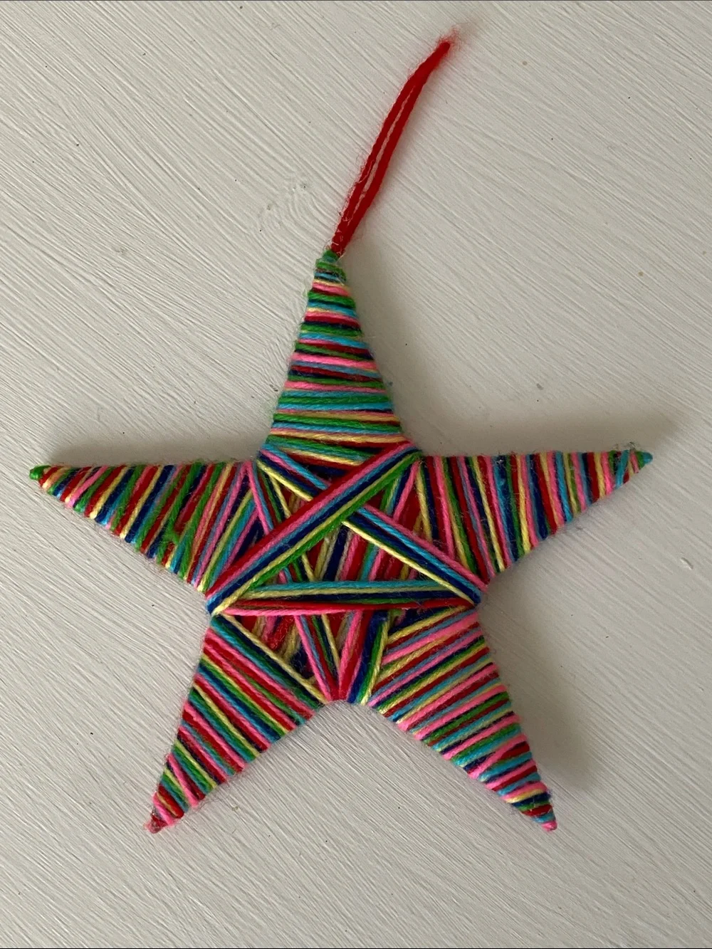 Handmade Multicolor Yarn Star Ornament Cottagecore Farmhouse Rustic